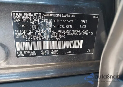 2022 Toyota Rav4 Xle Premium z USA, uszkodzony, nr VIN 2T3C1RFV3NC201834